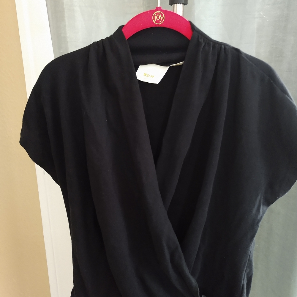 Maeve Anthropologie Womens Top Extra Large Black Faux Wrap T-Shirt Career Boho